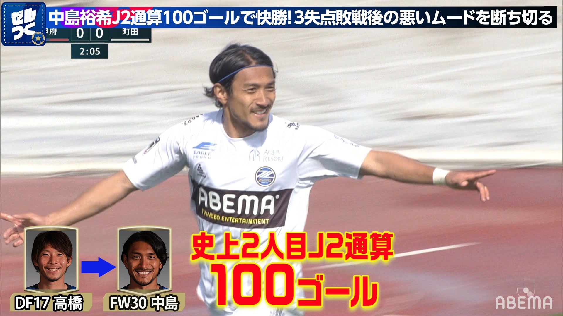 【ゼルつく情報】中島裕希選手J2リーグ通算100ゴール！ (4/2日から無料配信中)