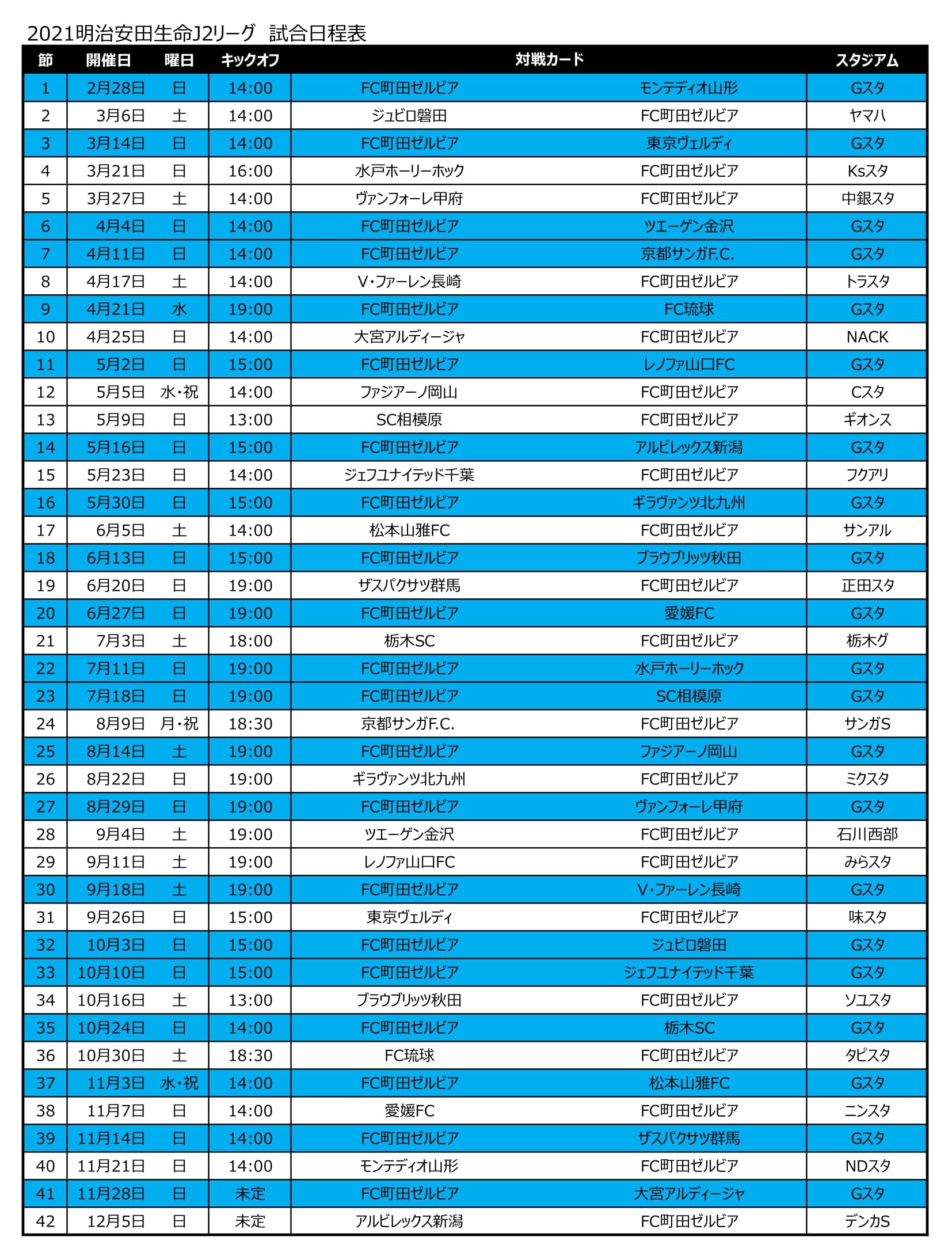 キックオフ時間決定 21 明治安田生命ｊ２リーグ 第40節までの日程が発表 Fc町田ゼルビア オフィシャルサイト